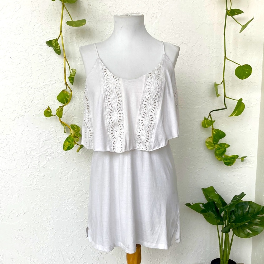 O’Neill White Eyelet Ruffle Mini Dress Tunic Cover Up Tank Beach Boho